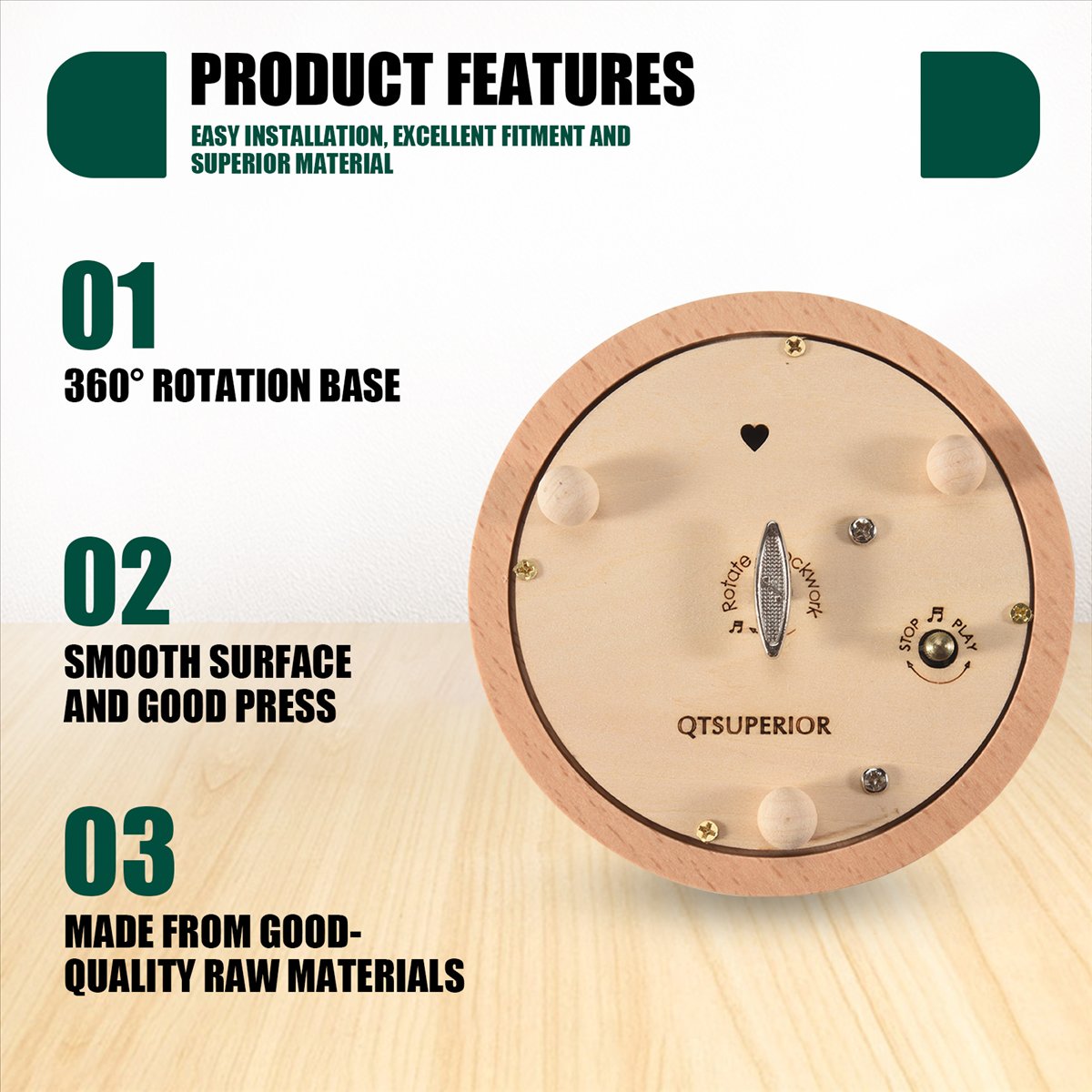 Box Art And Craft - 【ABFS】Wooden Music Box Rotating Round Base